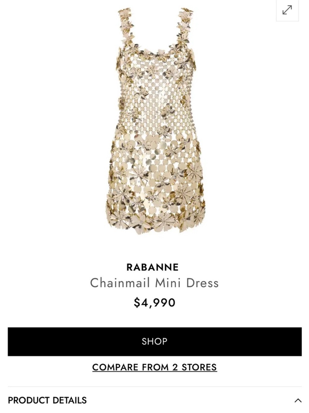 Paco Rabanne Gold Chainmail Floral Mini Dress
